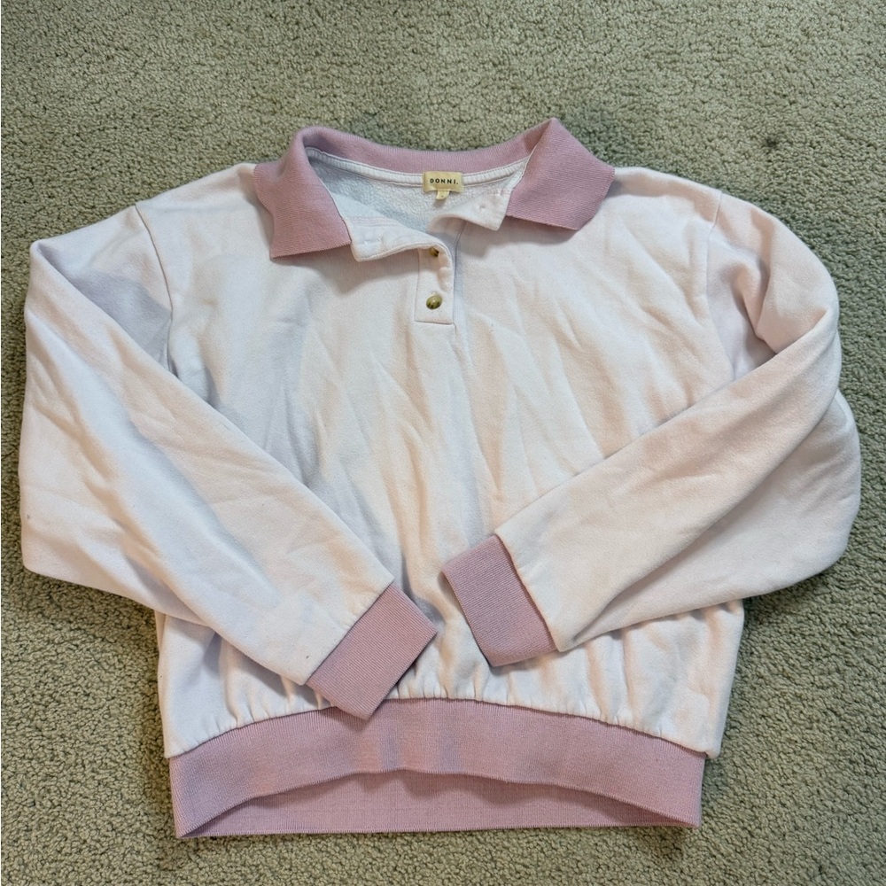 Donni Pink and White Collared Sweatshirt